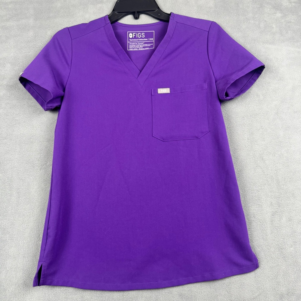 FIGS Casma V-Neck Scrub Top Purple XXS Technical Collection One Pocket Womens